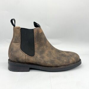 Rhodes Mens 10.5 Jackson Chelsea Boots Brown Distressed Leather Pull On Rugged